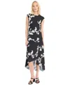 Luxely Floral Print Asymmetric Midi Dress In Multi