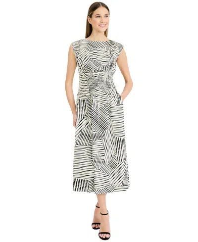 Luxely Women's Printed Boat Neck Sleeveless Midi Dress In Neutral