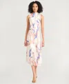 Luxely Print Sleeveless Satin Midi Dress In Neutral