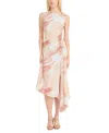 Luxely Women's Printed Ruched Asymmetrical Midi Dress In Light White Smoke,buff