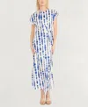 Luxely Printed Twist Front Midi Dress In Ivory,blue