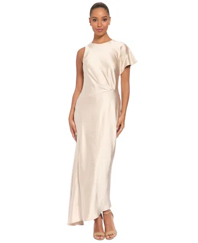 Luxely Women's Satin Asymmetrical Short-sleeve Dress In Neutral