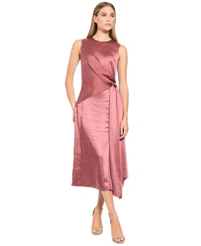 Luxely Women's Satin Midi Side-gathering Dress In Pink