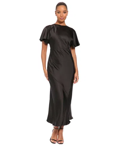 Luxely Women's Short-sleeve Fitted Midi Dress In Black