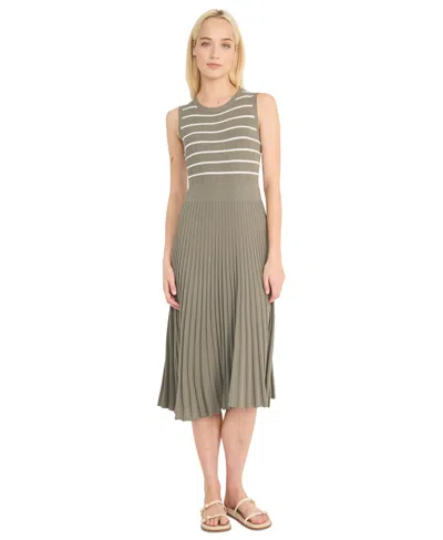 Luxely Women's Sleeveless Pleated Midi Sweater Dress In Tea