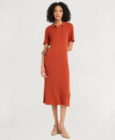 Luxely Women's Solid-color Collared Midi Dress In Orange