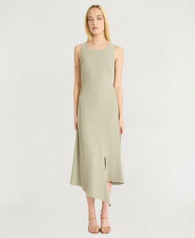 Luxely Square Neck Asymmetrical Maxi Dress In Green