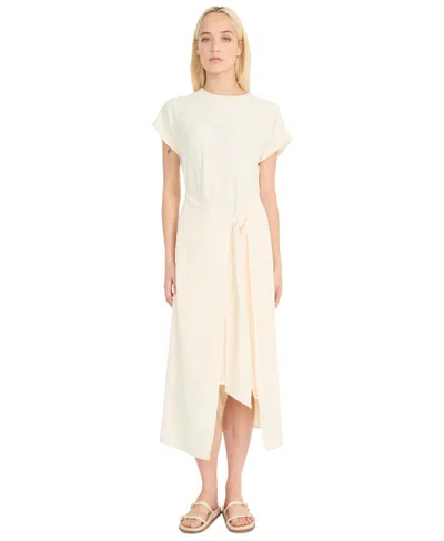 Luxely Women's Tie-front Short-sleeve Faux-wrap Midi Dress In White Smoke