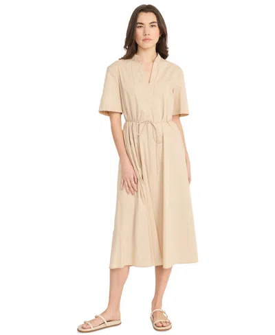 Luxely Women's Tie-waist V-neck Short-sleeve Midi Dress In Irish Cream
