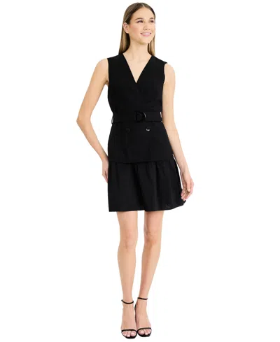 Luxely Women's V-neck Belted Dress In Black
