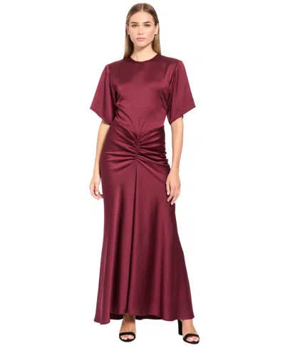 Luxely Women's Wedding Guest Short-sleeve Satin Maxi Dress In Brown