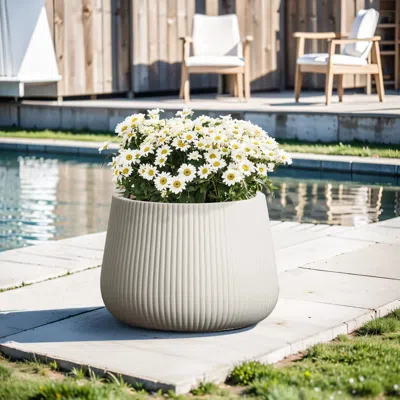 Luxenhome 15.55" Off-white Ribbed Round Decorative Pot In Multi