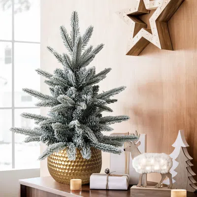 Luxenhome 1.5ft Flocked Artificial Tree Potted In Multi
