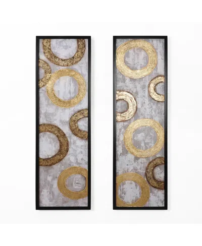 Luxenhome 2-piece Gold And Brown Metal With Black Rectangle Frame Wall Decor Set In Black,brown,gold