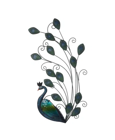 Luxenhome 29.5-inch H Peacock Metal And Glass Outdoor Wall Decor In Blue