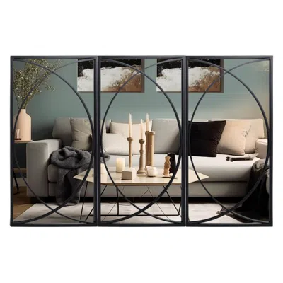 Luxenhome 3-piece Black Metal Rectangular Wall Mirror Set