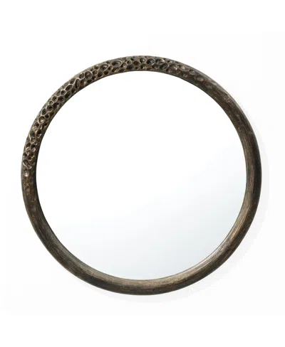 Luxenhome 32-inch Round Brown Crater Mgo Frame Wall Mirror