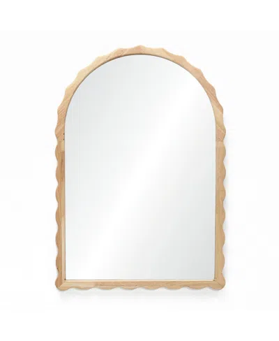 Luxenhome 34-inch Tall Arch Natural Rubberwood Scalloped Frame Wall Mirror