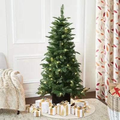 Luxenhome 4.5ft Pre-lit Green Full Fir Potted Artificial Christmas Tree In Multi