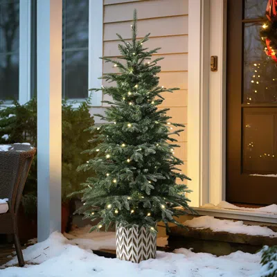 Luxenhome 4.5ft Pre-lit Green Slender Fir Potted Artificial Christmas Tree In Multi