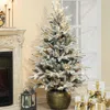 Luxenhome 4.5ft Pre-lit Led Artificial Flocked Pine Tree With Pine Cones And Pot In Multi