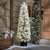 Luxenhome 4.5ft Pre-lit Snow-flocked Artificial Tree Potted In Multi