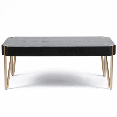 Luxenhome 46.13" W Black Wood Veneer And Gold Metal Coffee Table In Multi