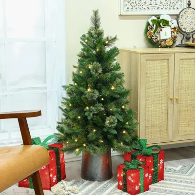 Luxenhome 4ft Pre-lit Artificial Christmas Pine Tree With Metal Pot In Multi