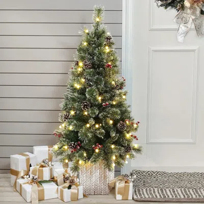 Luxenhome 4ft Pre-lit Artificial Pine Tree Potted In Green