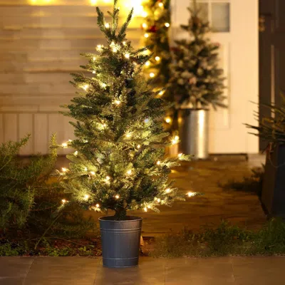 Luxenhome 4ft Pre-lit Led Artificial Fir Christmas Tree With Gray Metal Pot In Multi