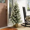 Luxenhome 4ft Pre-lit Led Battery-operated With Timer Artificial Flocked Fir Christmas Tree With Square Plante In Multi