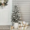 Luxenhome 4ft Pre-lit Snow-flocked Potted Christmas Tree, Battery-powered In Multi