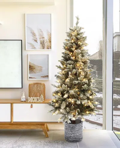 Luxenhome 5.6ft Pre-lit Led Artificial Slim Fir Christmas Tree With Pot In Multi