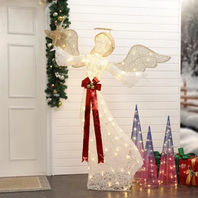 Luxenhome 5.7ft 3d Christmas Angel With Star Holiday Decorations With Lights In Multi