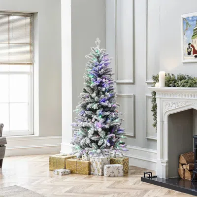 Luxenhome 5ft Multicolored Pre-lit Flocked Artificial Tree Potted