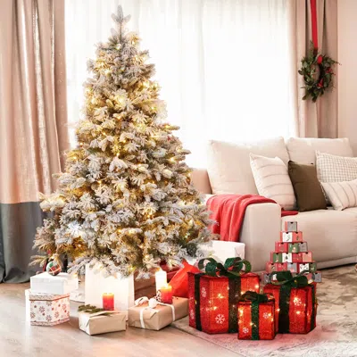 Luxenhome 5ft Pre-lit Led Artificial Flocked Full Fir Christmas Tree In Multi