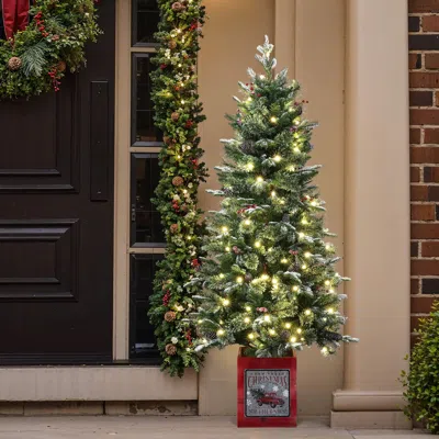 Luxenhome 5ft Pre-lit Potted Artificial Christmas Tree With Holly Berries In Multi