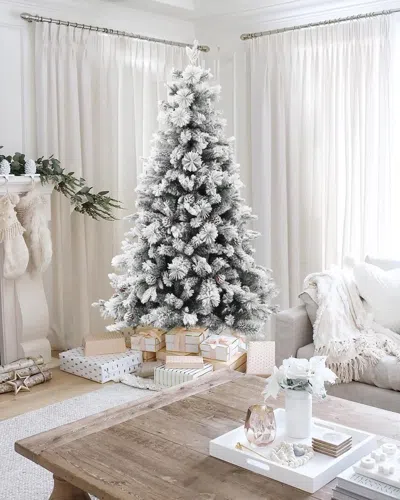 Luxenhome 6ft Artificial Flocked Full Pine Christmas Tree With Pine Cones In Gray