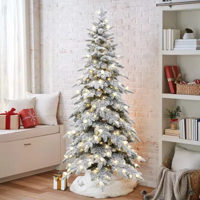 Luxenhome 6ft Flocked Artificial Christmas Tree With Adjustable Lights In Multi