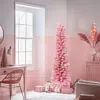 Luxenhome 6ft Pencil Slim Artificial Pink Christmas Tree In Pink