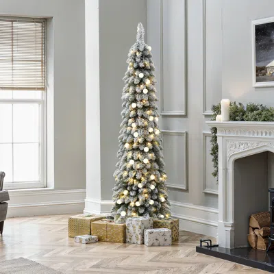 Luxenhome 6ft Pre-lit Flocked Pencil Artificial Christmas Tree In Gray