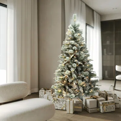 Luxenhome 6ft Pre-lit Full Artificial Snow-flocked Christmas Tree In Multi