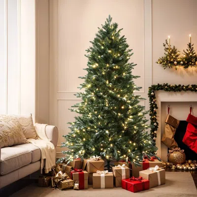Luxenhome 6ft Pre-lit Green Artificial Tree With Frosted Tips In Multi