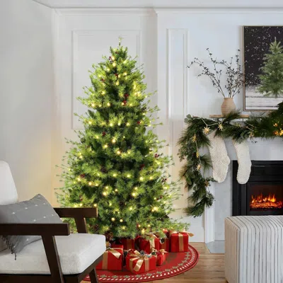 Luxenhome 6ft Pre-lit Green Full Artificial Pine Christmas Tree With 8 Light Functions In Multi