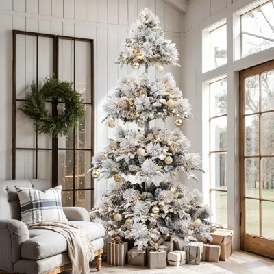 Luxenhome 7.5ft Pre-lit Flocked Slender Artificial Pine Christmas Tree In Gray