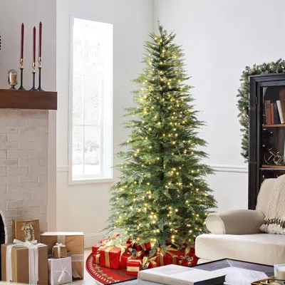 Luxenhome 7.5ft Pre-lit Green Cypress Artificial Christmas Tree With Metal Stand