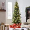 Luxenhome 7.5ft Pre-lit Green Slender Artificial Christmas Tree With Pine Cones In Green