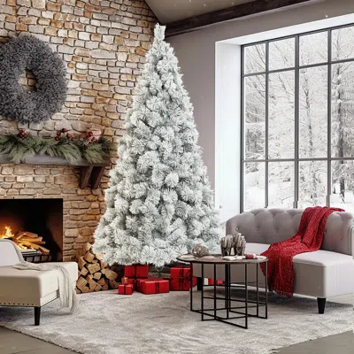 Luxenhome 7.7ft Full Artificial Snow-flocked Christmas Tree In White