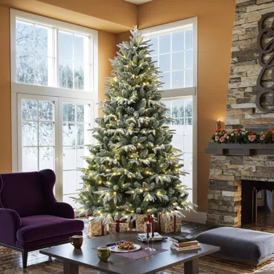 Luxenhome 7ft Pre-lit Flocked Fraser Fir Full Artificial Christmas Tree In Multi