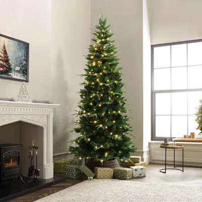 Luxenhome 7ft Pre-lit Green Slim Artificial Christmas Tree In Multi